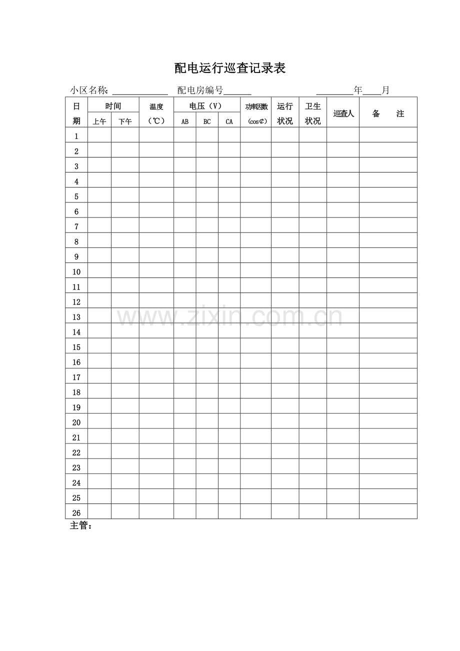 物业公司配电运行巡查记录表[1].doc_第1页