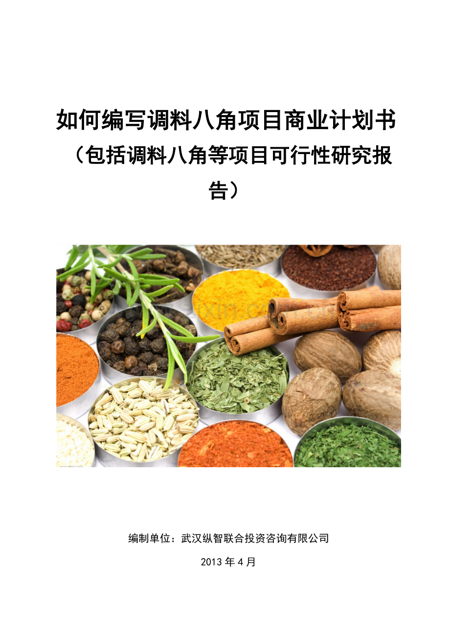 2013年优秀调料八角等项目商业计划书(可行性研究报告).doc_第1页