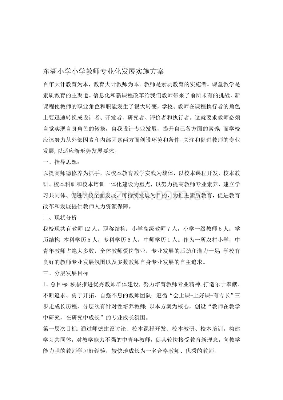东湖小学小学教师专业化发展实施方案.doc_第1页