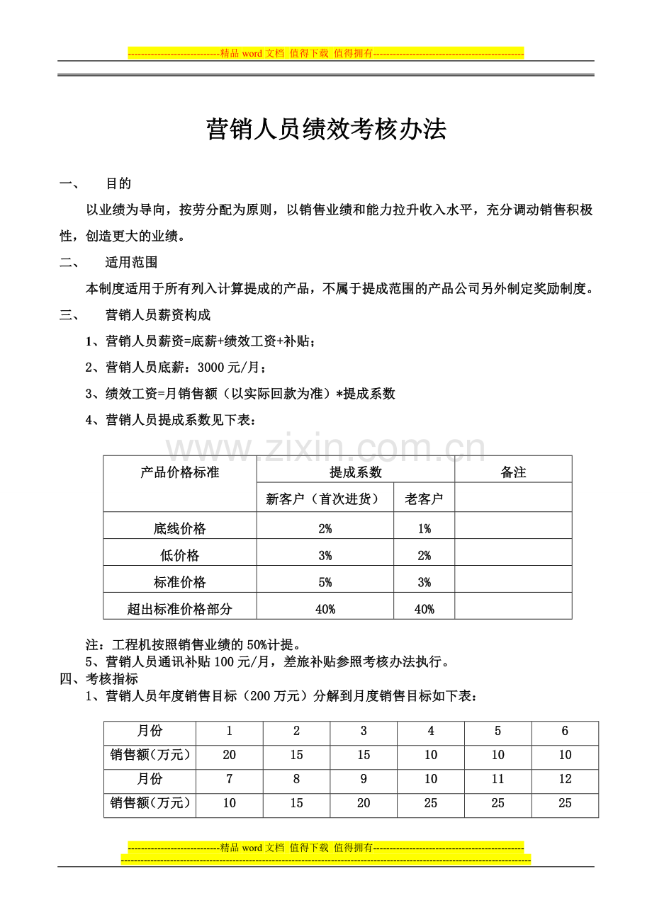 凯能公司营销人员绩效考核办法.doc_第1页