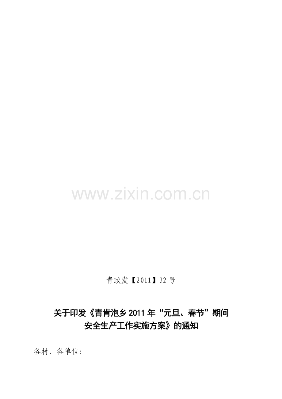 青肯泡乡2011年“元旦、春节”期间安全生产大检查实施方案.doc_第1页