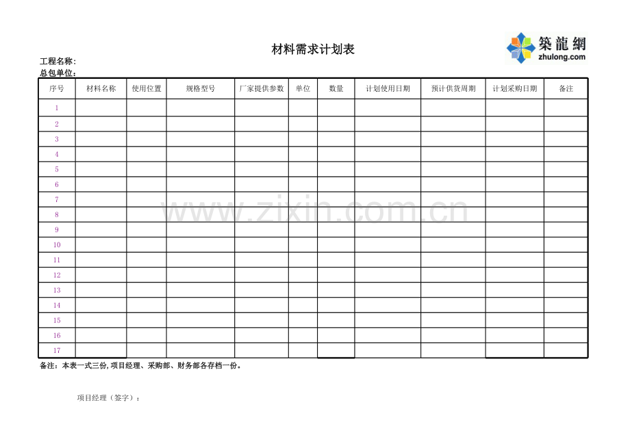 房地产公司需求计划、采购计划总表模版.xls_第1页