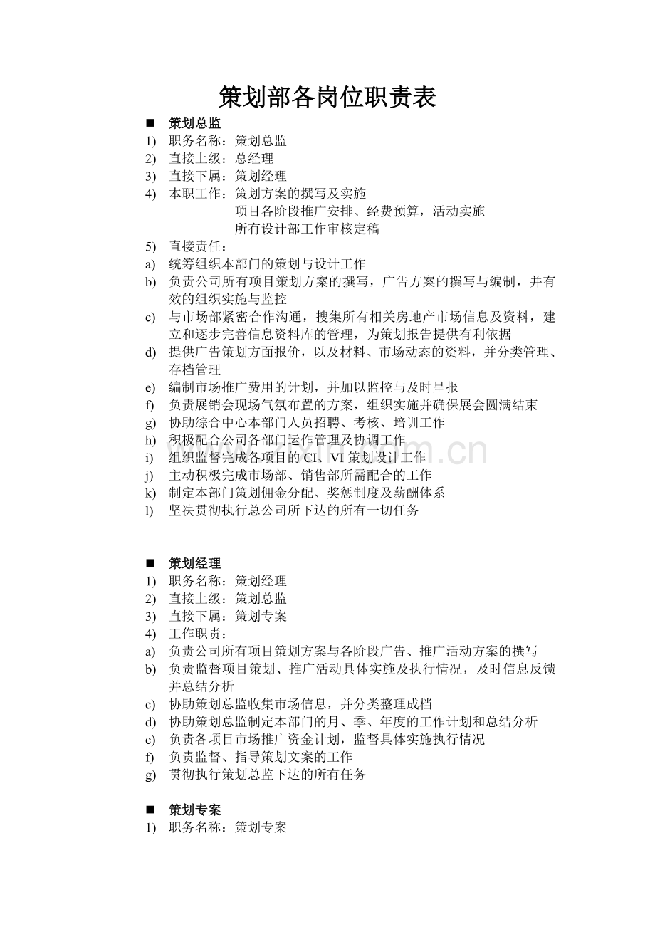 策划部岗位职责表.doc_第1页