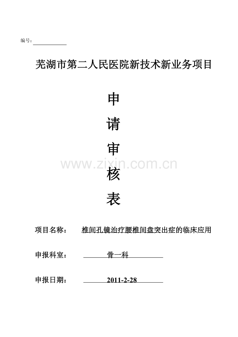 新技术新项目报表(椎间孔镜).doc_第1页