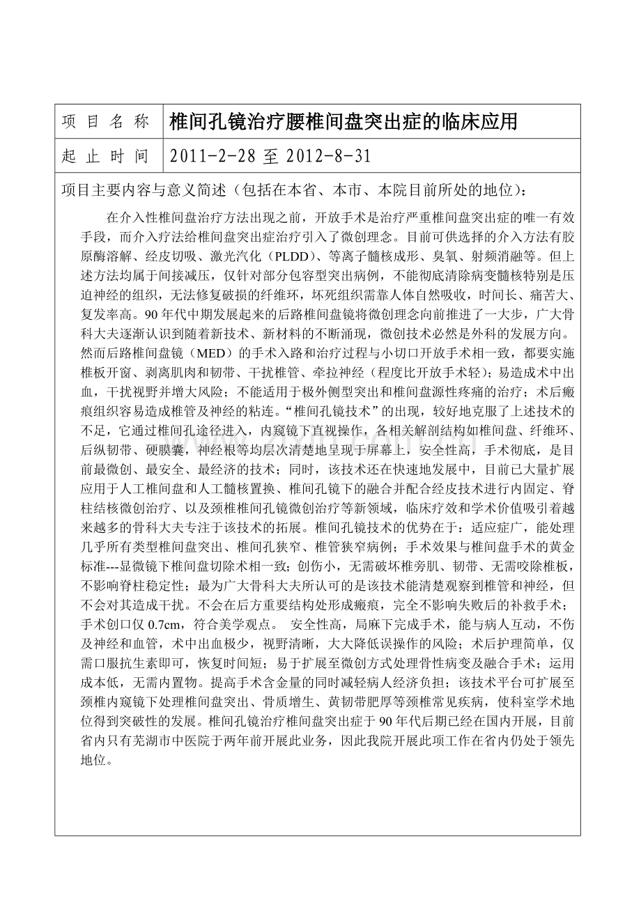 新技术新项目报表(椎间孔镜).doc_第2页