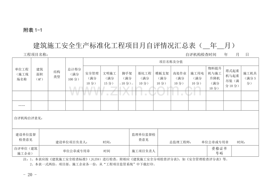 建筑施工企业施工项目安全生产标准化考评表.doc_第1页