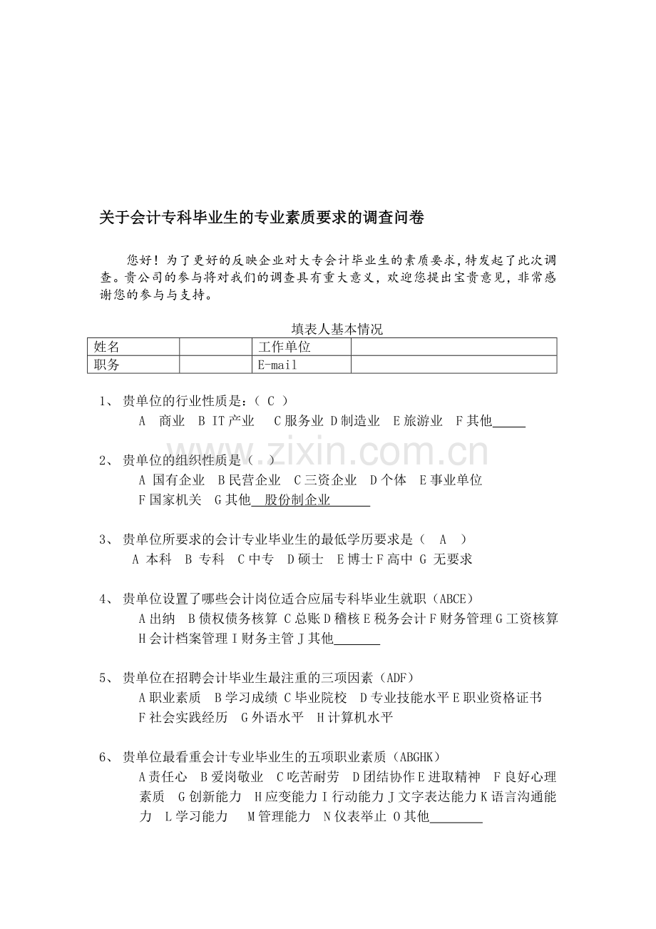 企业对会计专业需求调查问卷.doc_第1页