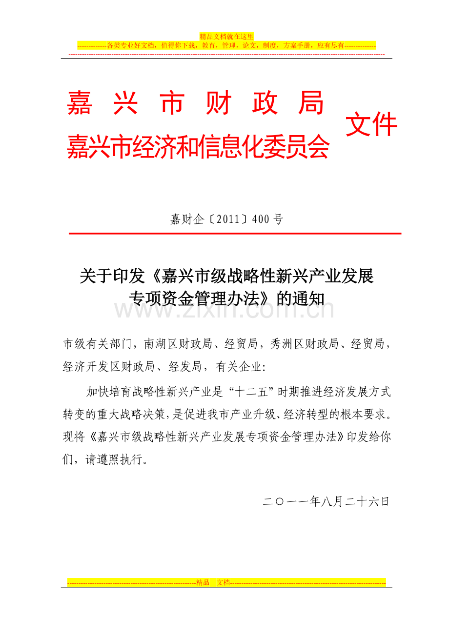 嘉兴市级战略性新兴产业发展专项资金管理办法.doc_第1页