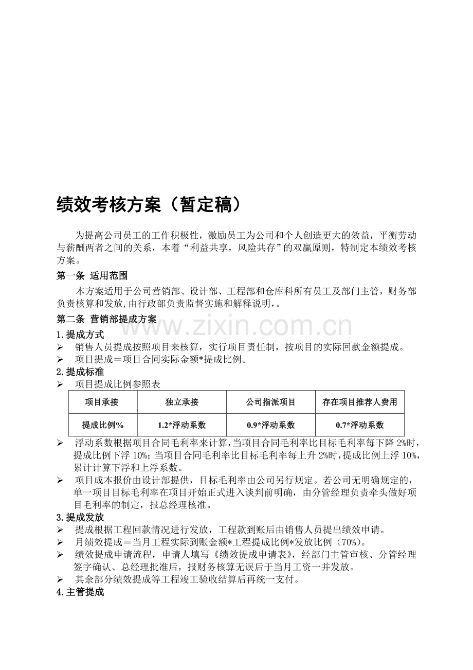 创为幕墙-绩效考核方案(暂定).doc_第1页