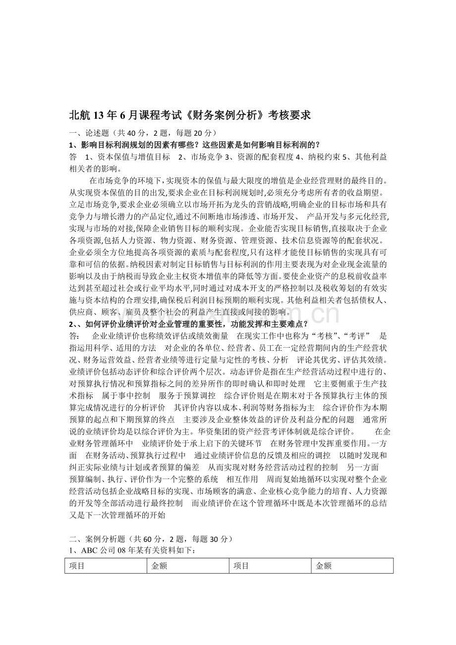 北航13年6月课程考试《财务案例分析》考核要求.doc_第1页