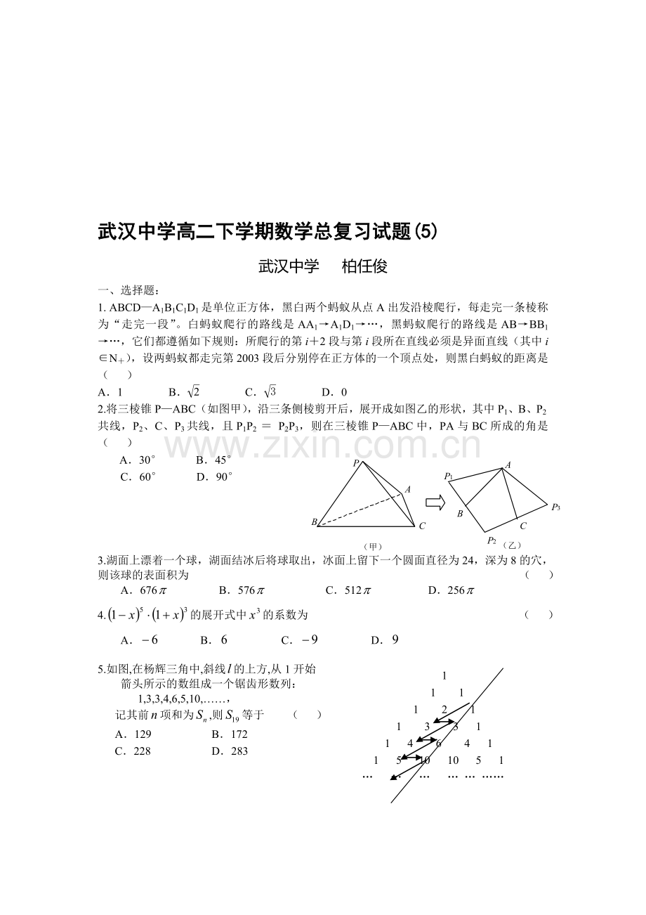 武汉中学高二下学期数学总复习试题(5).doc_第1页