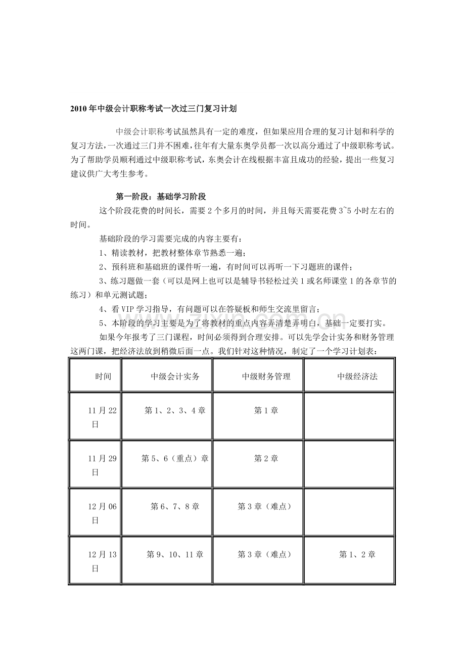 2010年中级会计职称考试一次过三门复习计划.doc_第1页