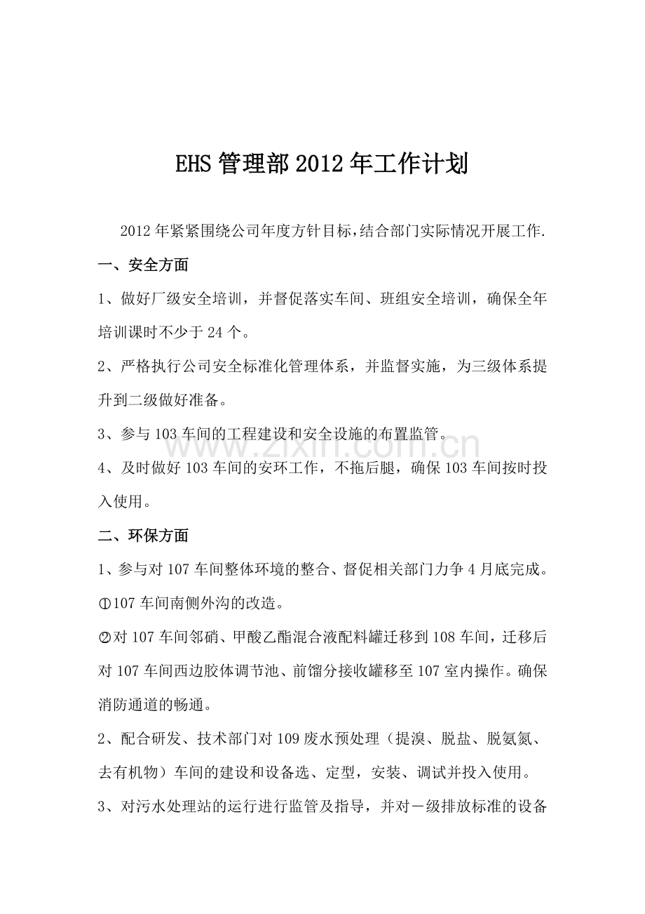 EHS管理部年度工作计划.doc_第1页
