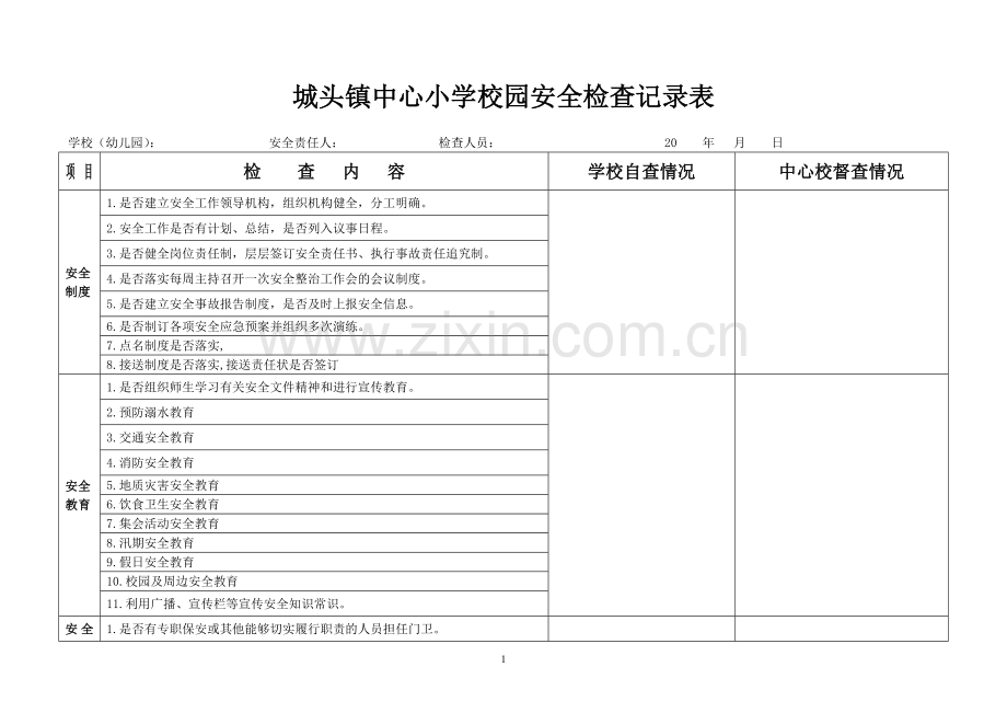校园安全检查记录表.doc_第1页