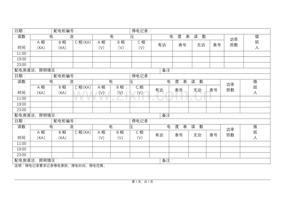 物业公司GG16-01-配电房巡查记录模板.doc_第1页