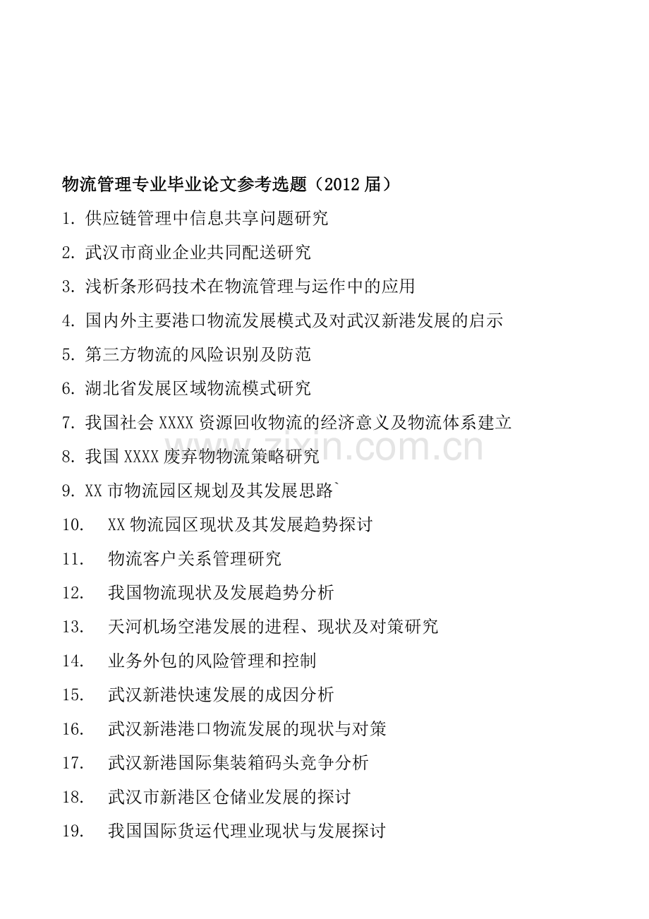 修改后2012届物流管理专业毕业论文参考选题.doc_第1页