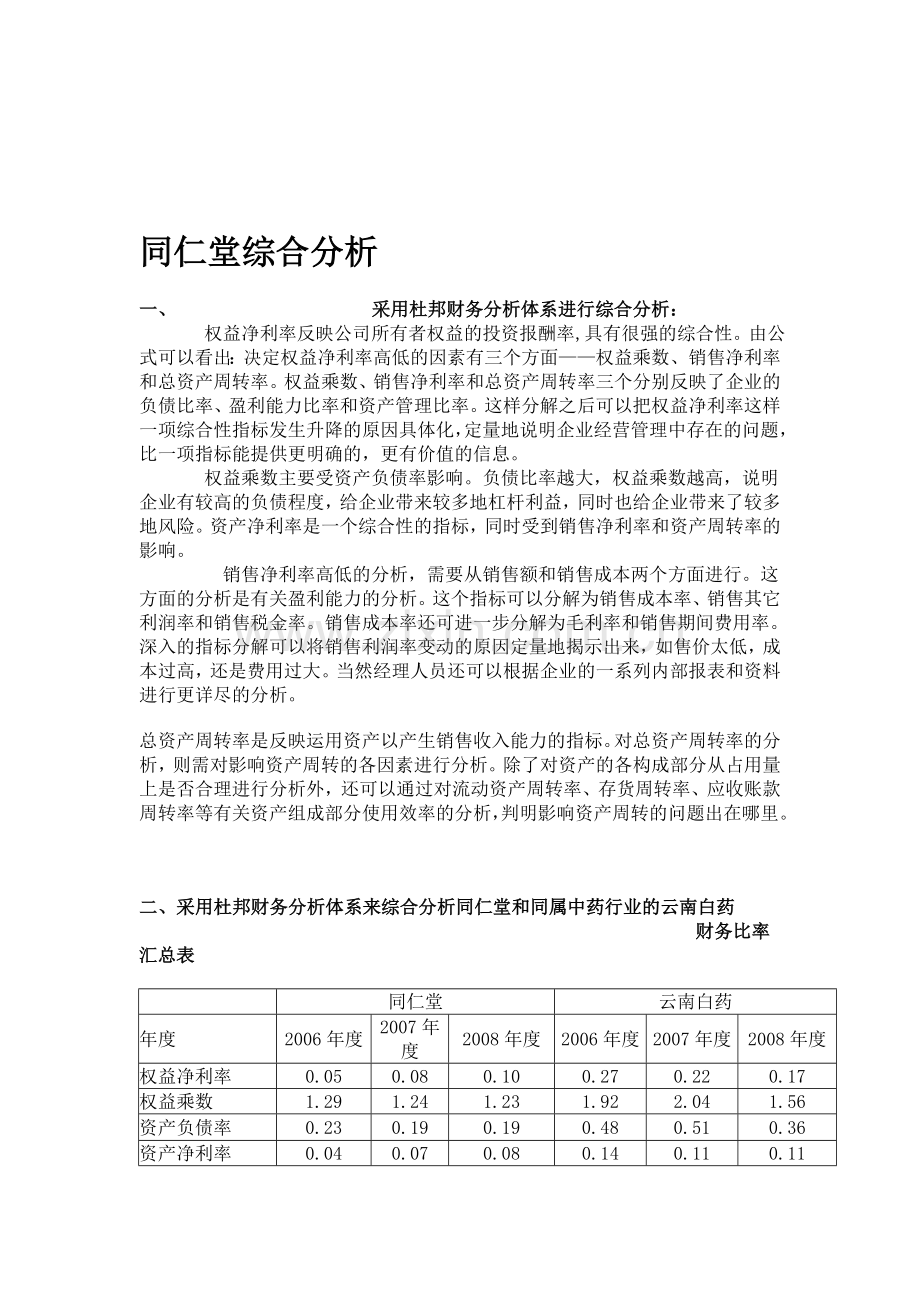 同仁堂综合分析.doc_第1页