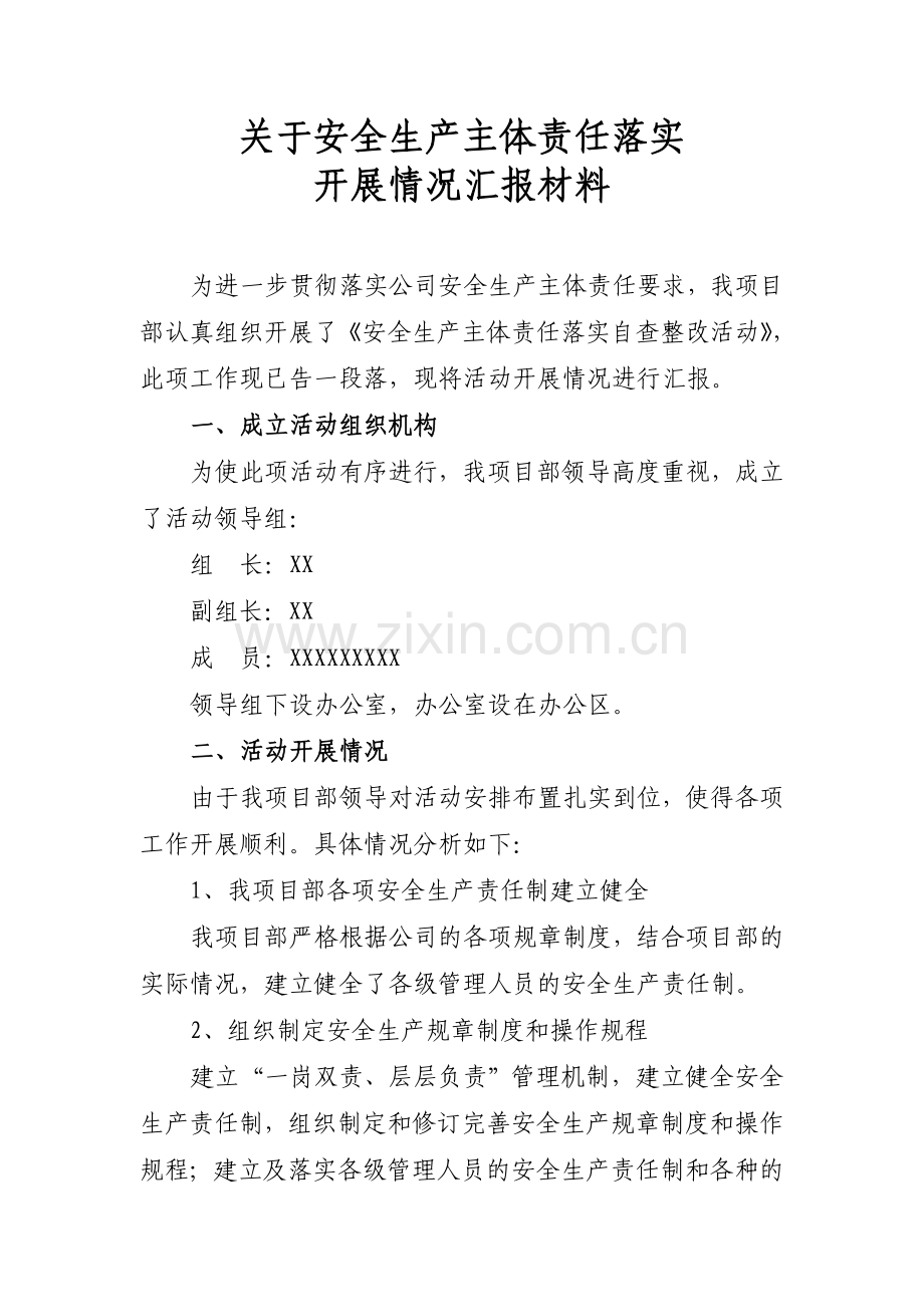 关于安全生产责任主体落实的情况汇报.doc_第1页