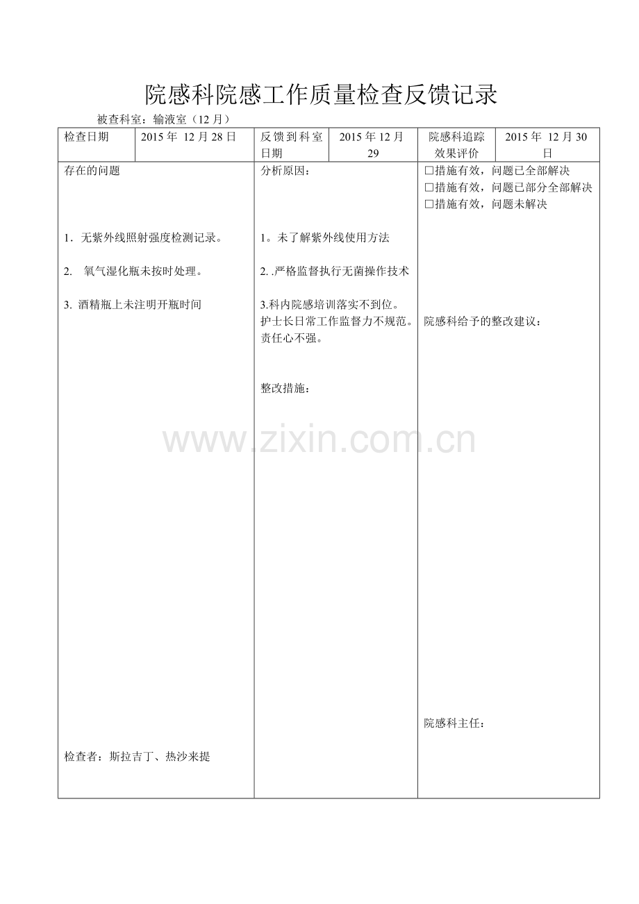 院感科院感工作质量检查反馈记录.doc_第2页