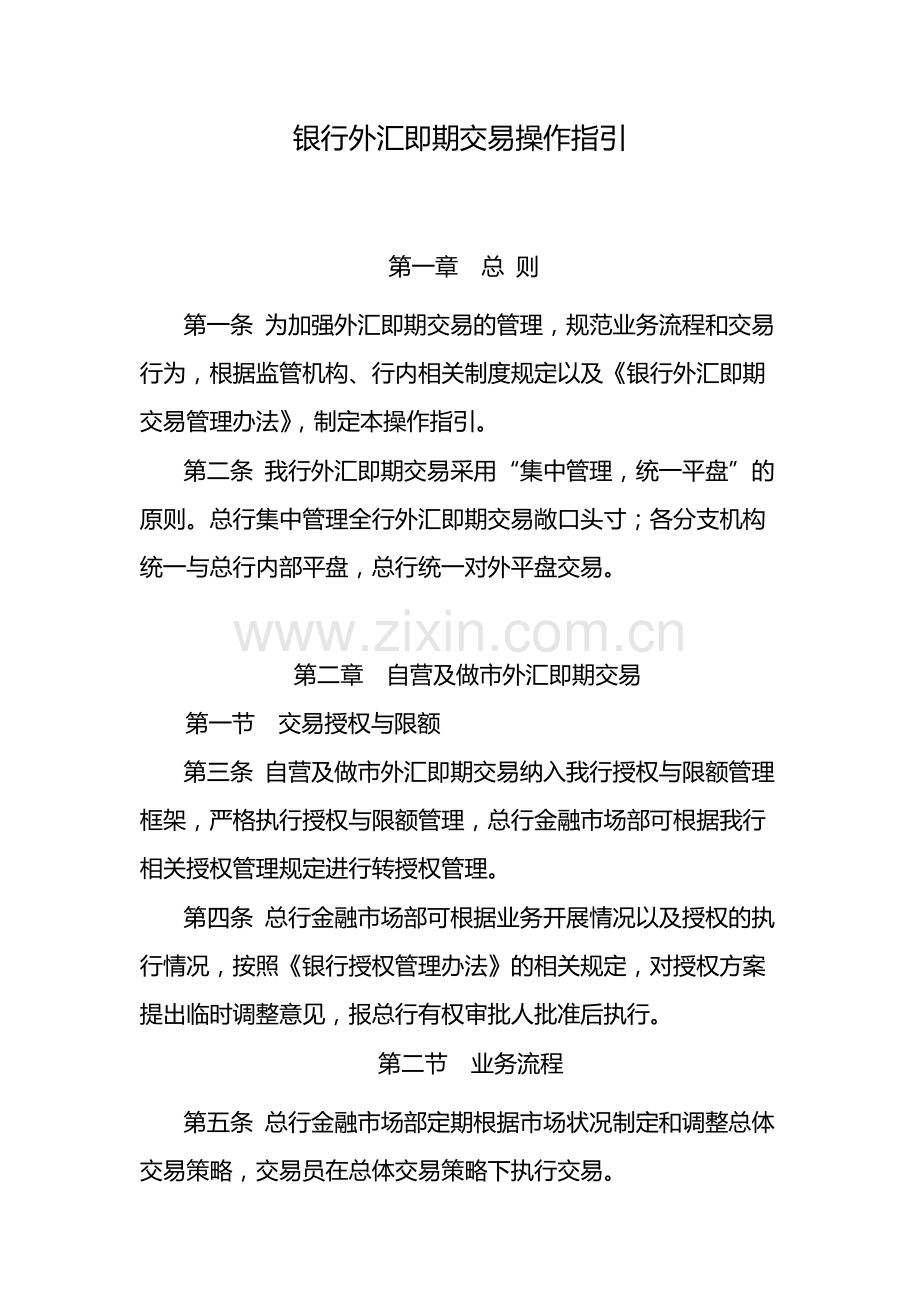 银行外汇即期交易操作指引-模版.docx_第1页
