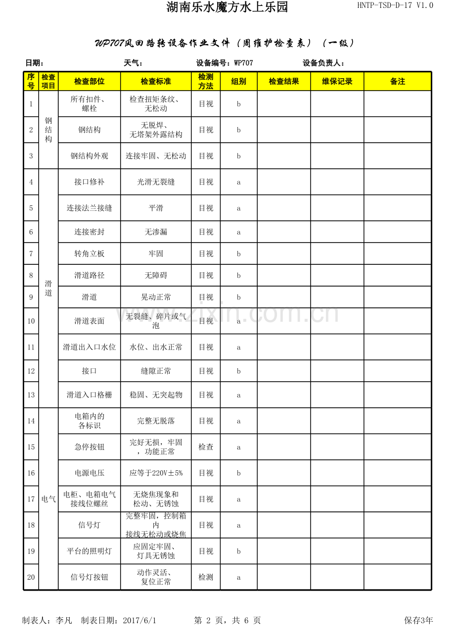 水乐园607峰回路转(日、周、月)检查表模版.xlsx_第2页