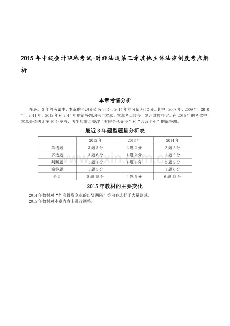 2015年中级会计职称考试-财经法规第三章其他主体法律制度考点解析.doc_第1页