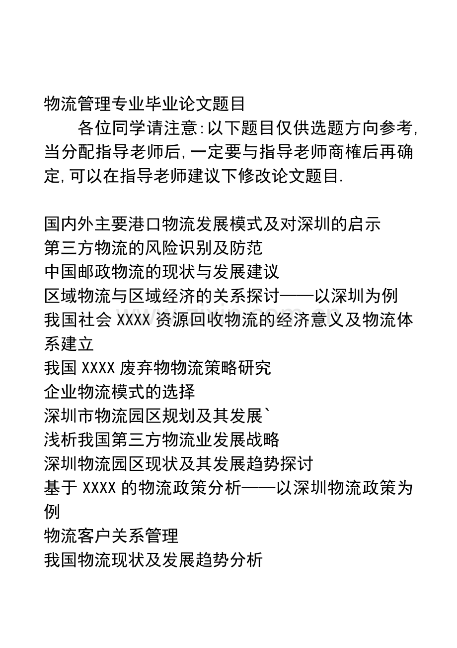 物流专业选题列表.doc_第1页