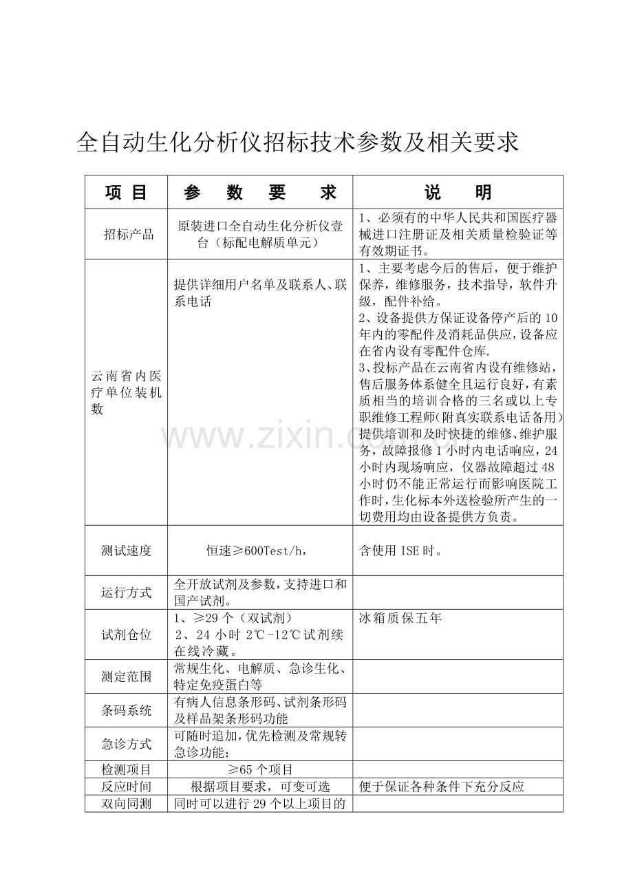 全自动生化分析仪招标技术参数及相关要求.doc_第1页