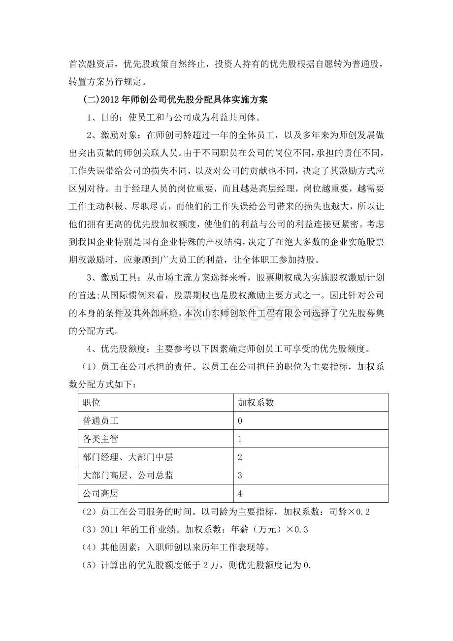 人力资源管理案例分析(山东师创优先股分配方案案例分析).doc_第2页
