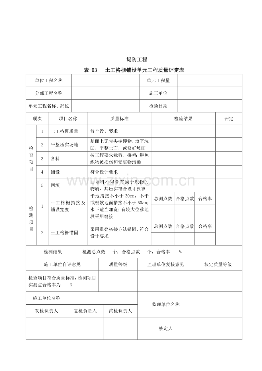 土工格栅和生态砖砌体挡墙单元工程质量评定表(水利工程).doc_第2页