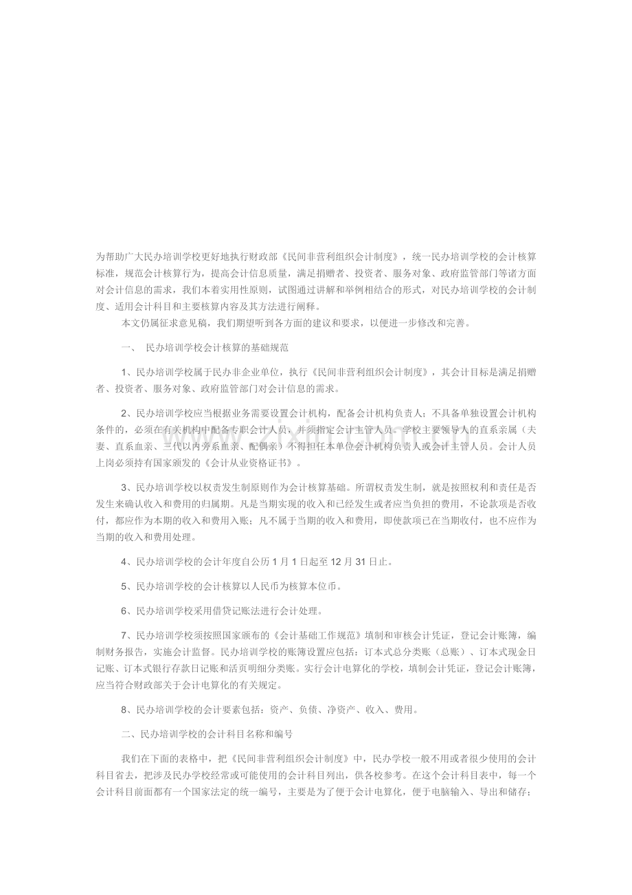 民办培训学校的会计制度、适用会计科目和主要核算内容及其方法详细阐释.doc_第1页