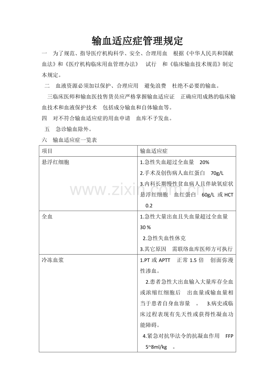 输血适应症管理规定.doc_第1页