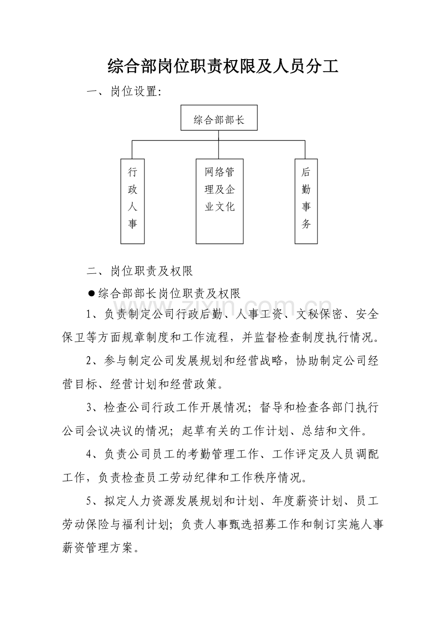 综合部人员职责分工及岗位权限.doc_第1页