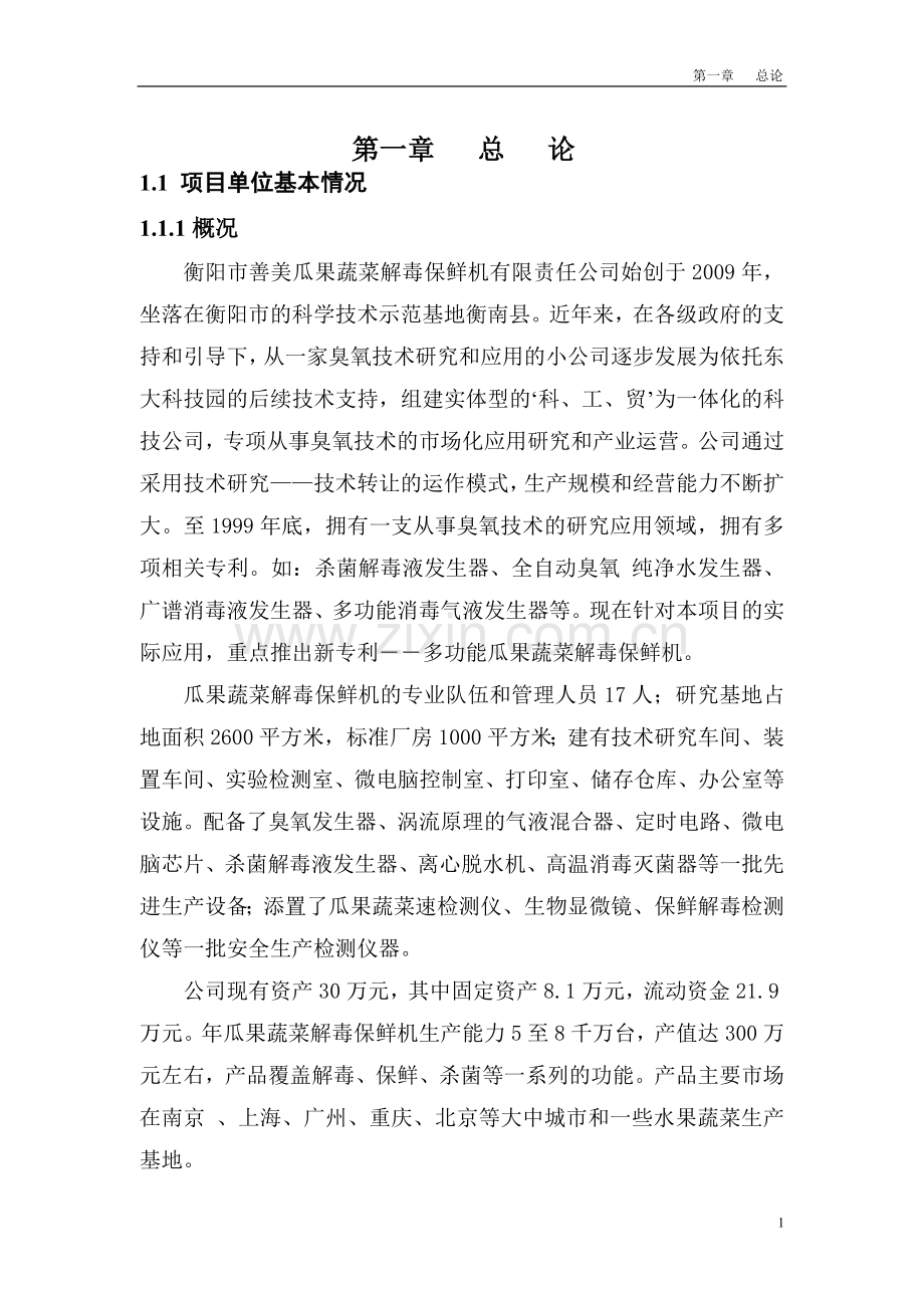 善美公司瓜果蔬菜解毒保鲜机投资项目可研报告.doc_第1页