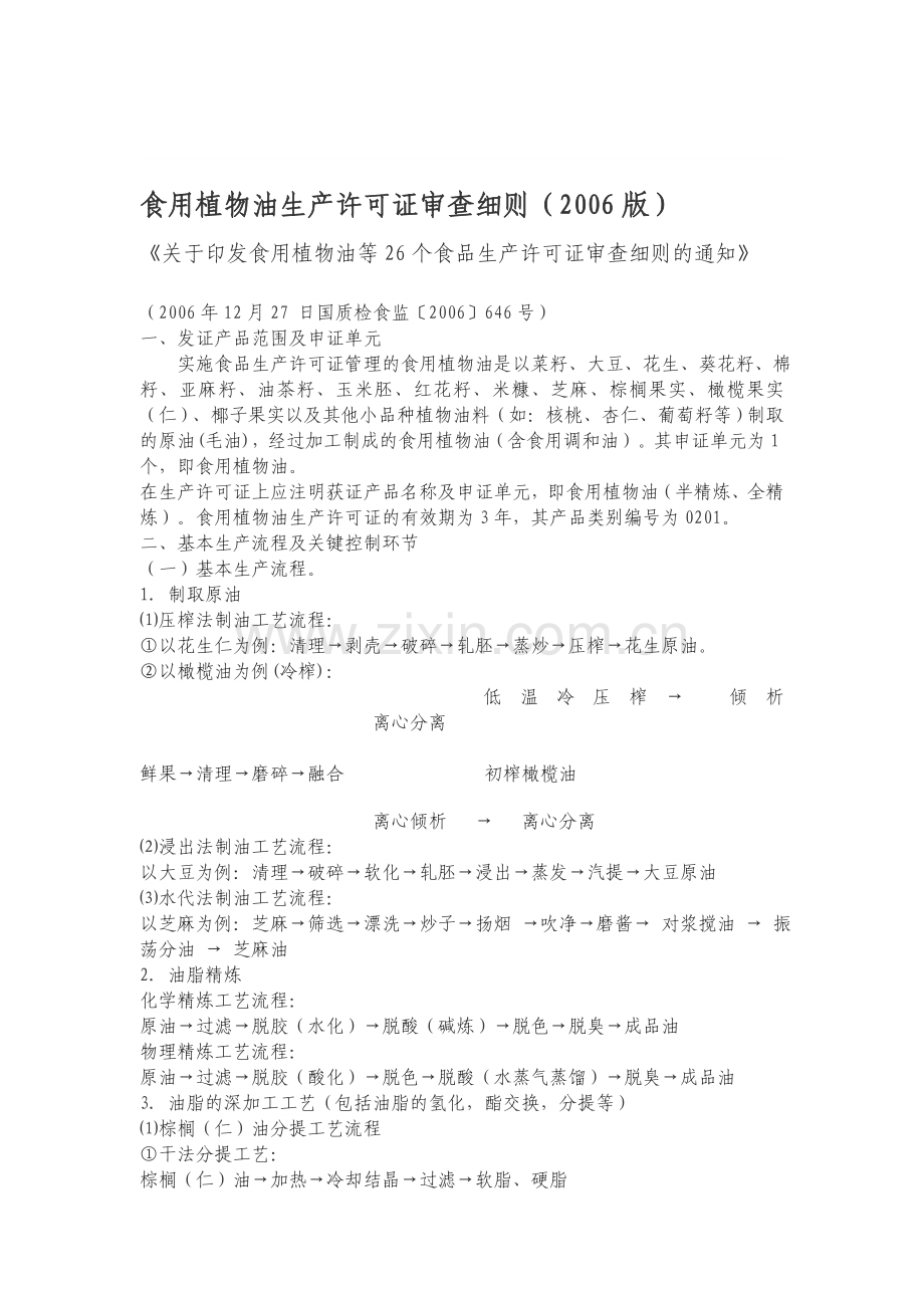 食用植物油生产许可证审查细则.doc_第1页