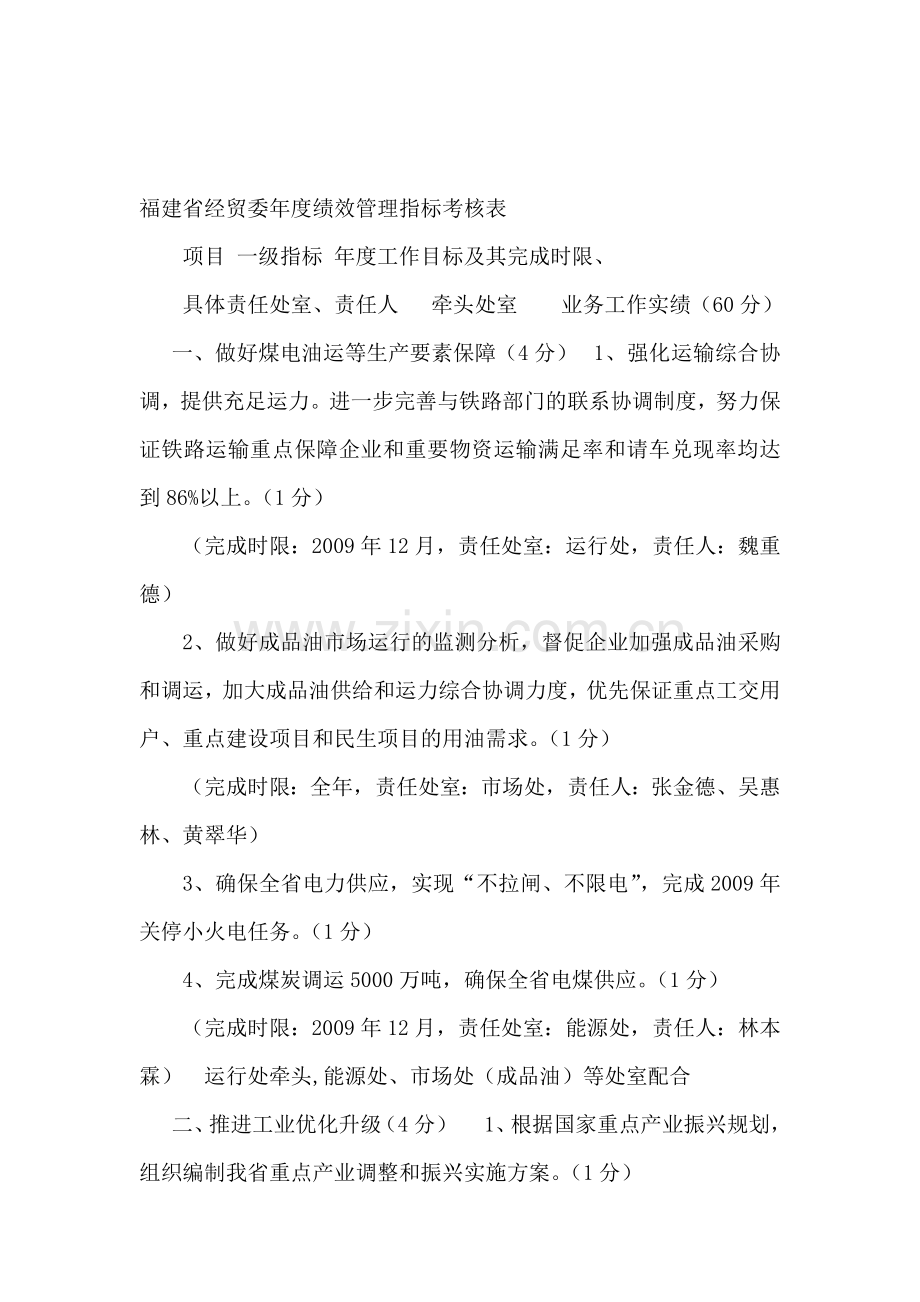 福建省经贸委年度绩效管理指标考核表.doc_第1页