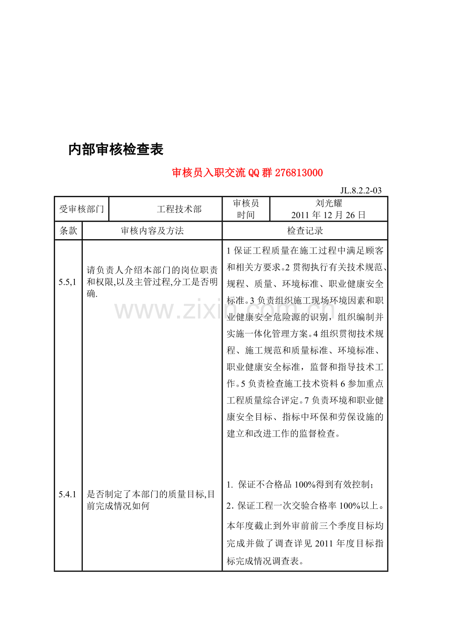 内审检查表(工程技术部).doc_第1页