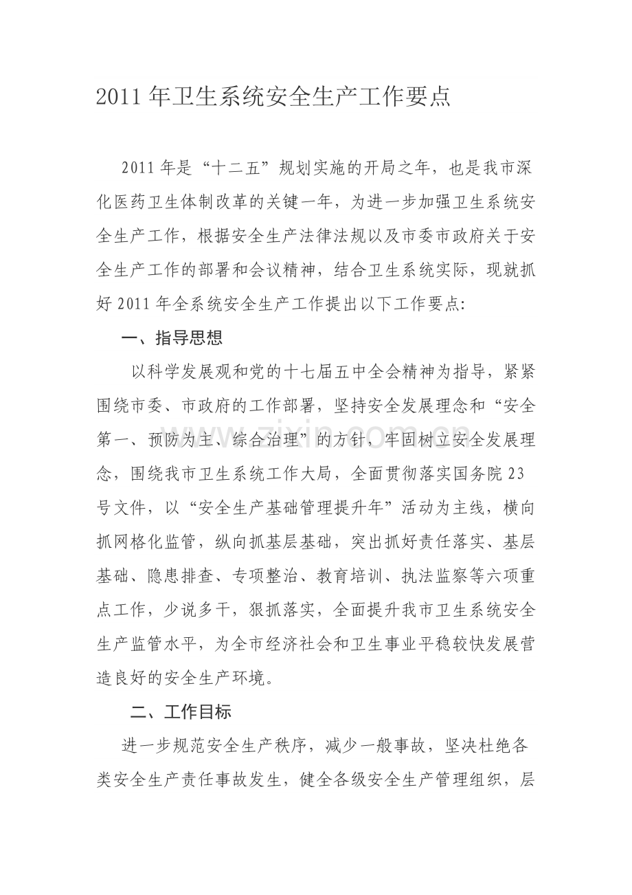 2011年卫生系统安全生产工作要点.doc_第1页
