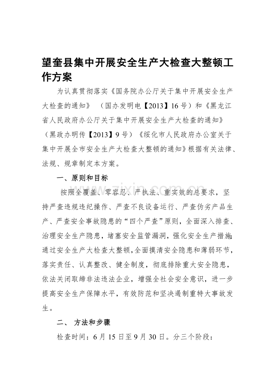 望奎县集中开展安全生产大检查大整顿工作方案.doc_第1页