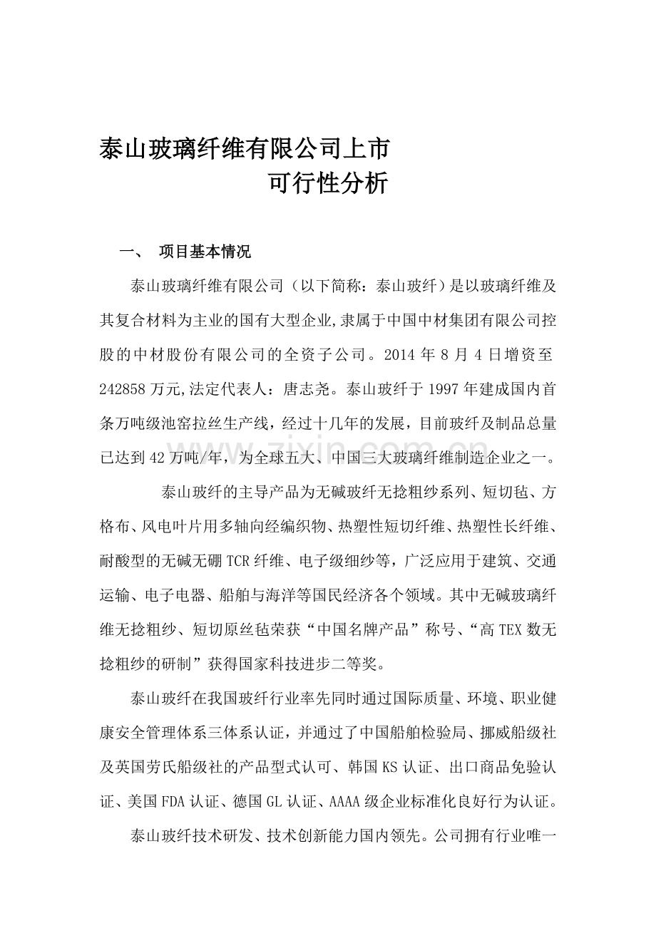 泰山玻璃纤维有限公司上市可行性分析1.doc_第1页