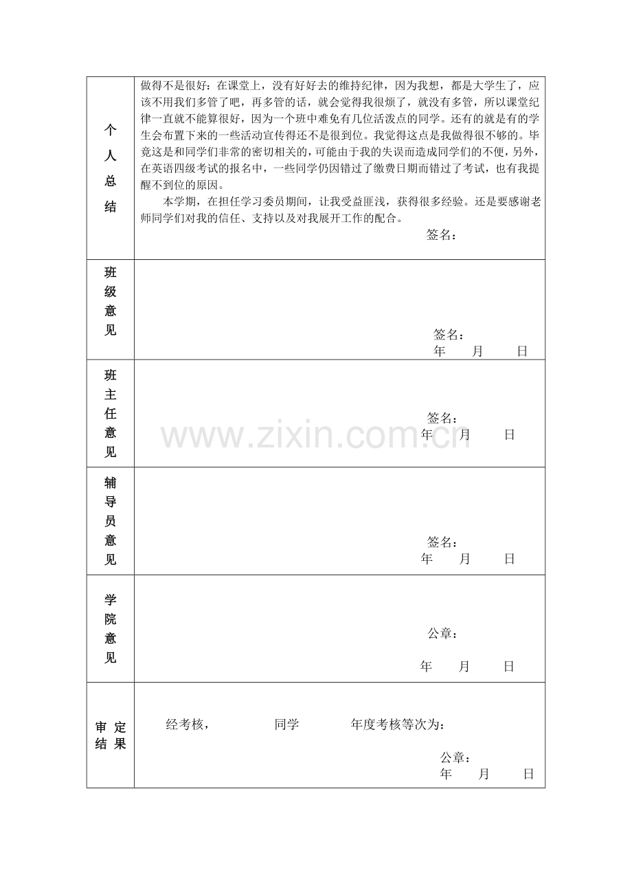 班级学习委员考核与个人工作总结201505.doc_第2页