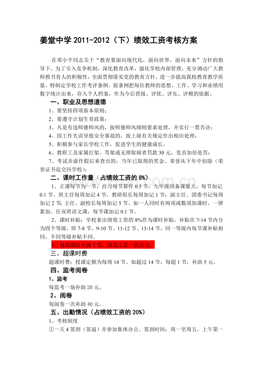 2011-2012学年度绩效工资考核方案.doc_第1页