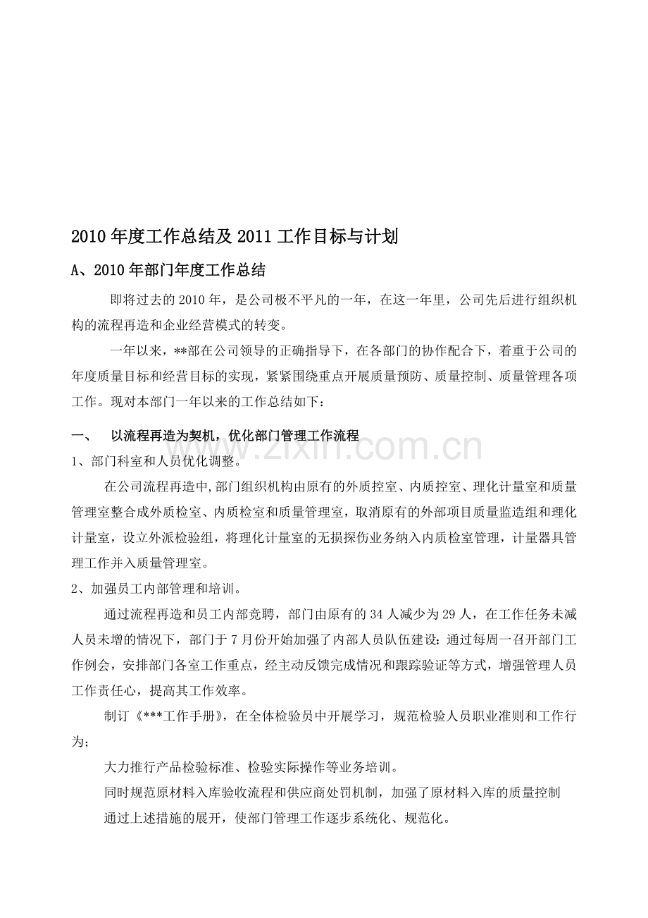 2010年度总结及2011工作目标与计划.doc_第1页