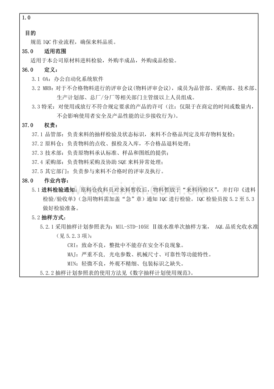 WI-QC-7-002-B1-IQC进料检验流程规范99.doc_第1页