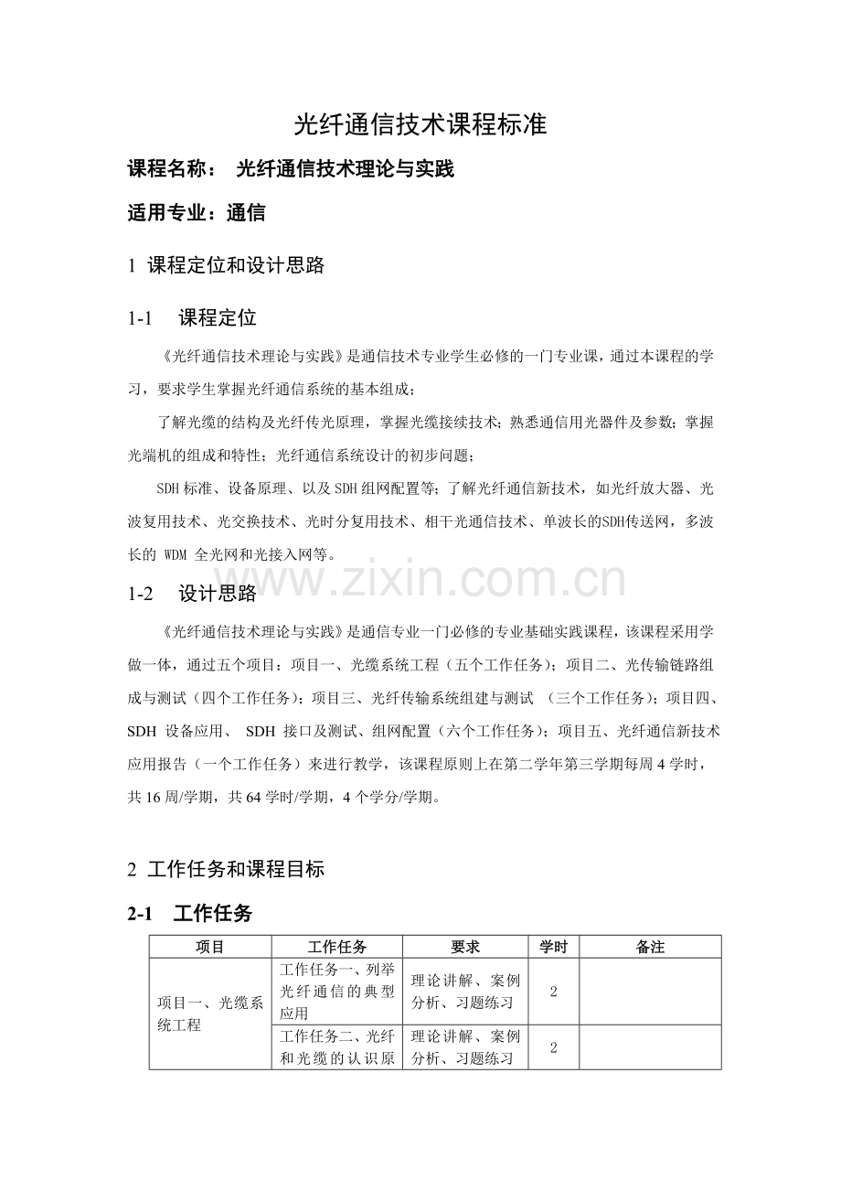 光纤通信技术课程标准.doc_第1页
