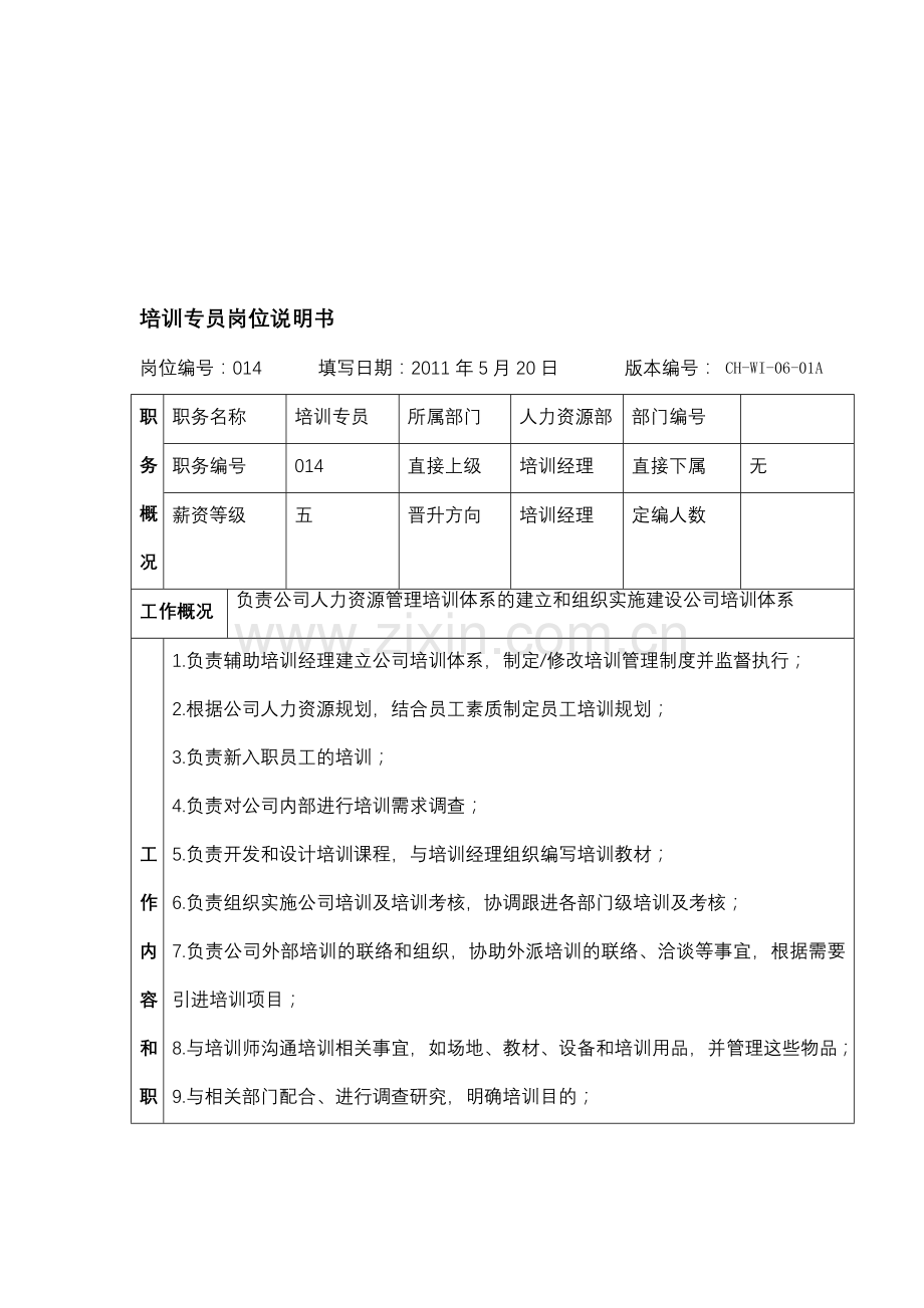 培训专员-岗位说明书.doc_第2页