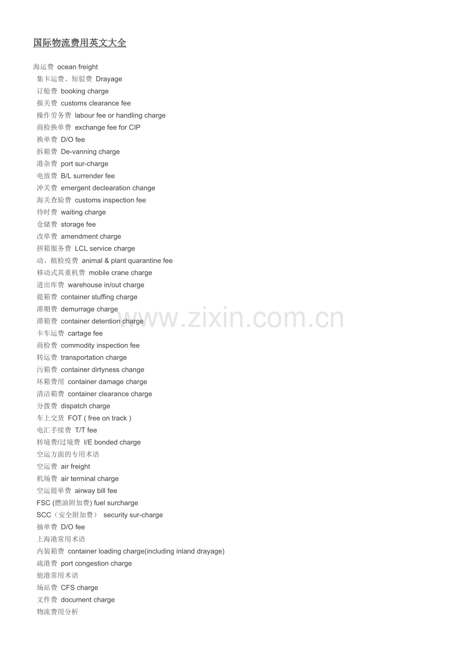 国际物流费用英文大全.doc_第1页
