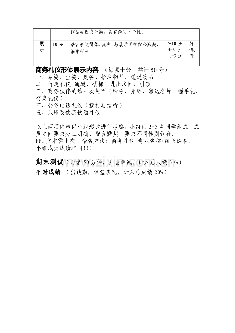 商务礼仪课程ppt展示要求及评分标准.doc_第2页