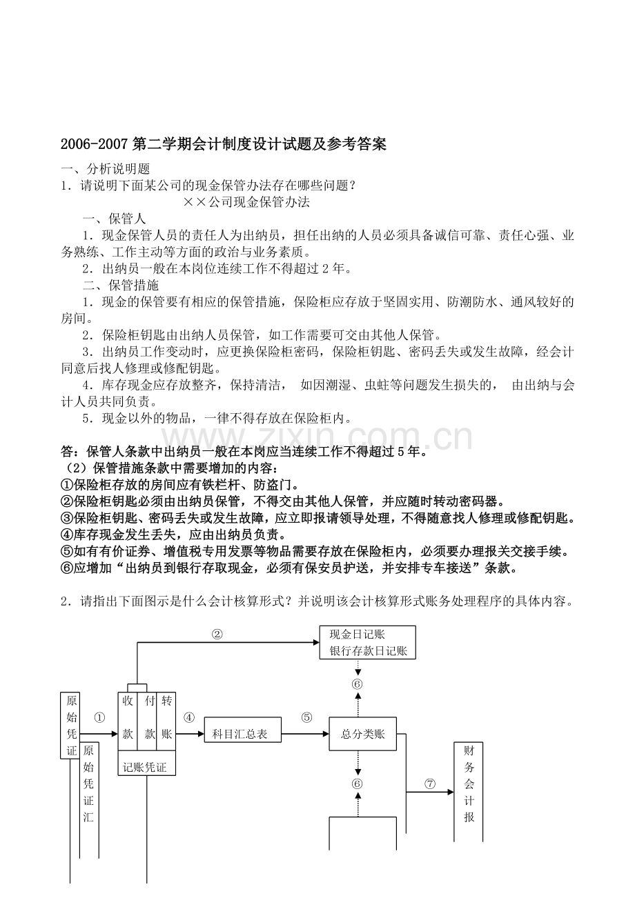 2006-2007第二学期会计制度设计试题及答案.doc_第1页