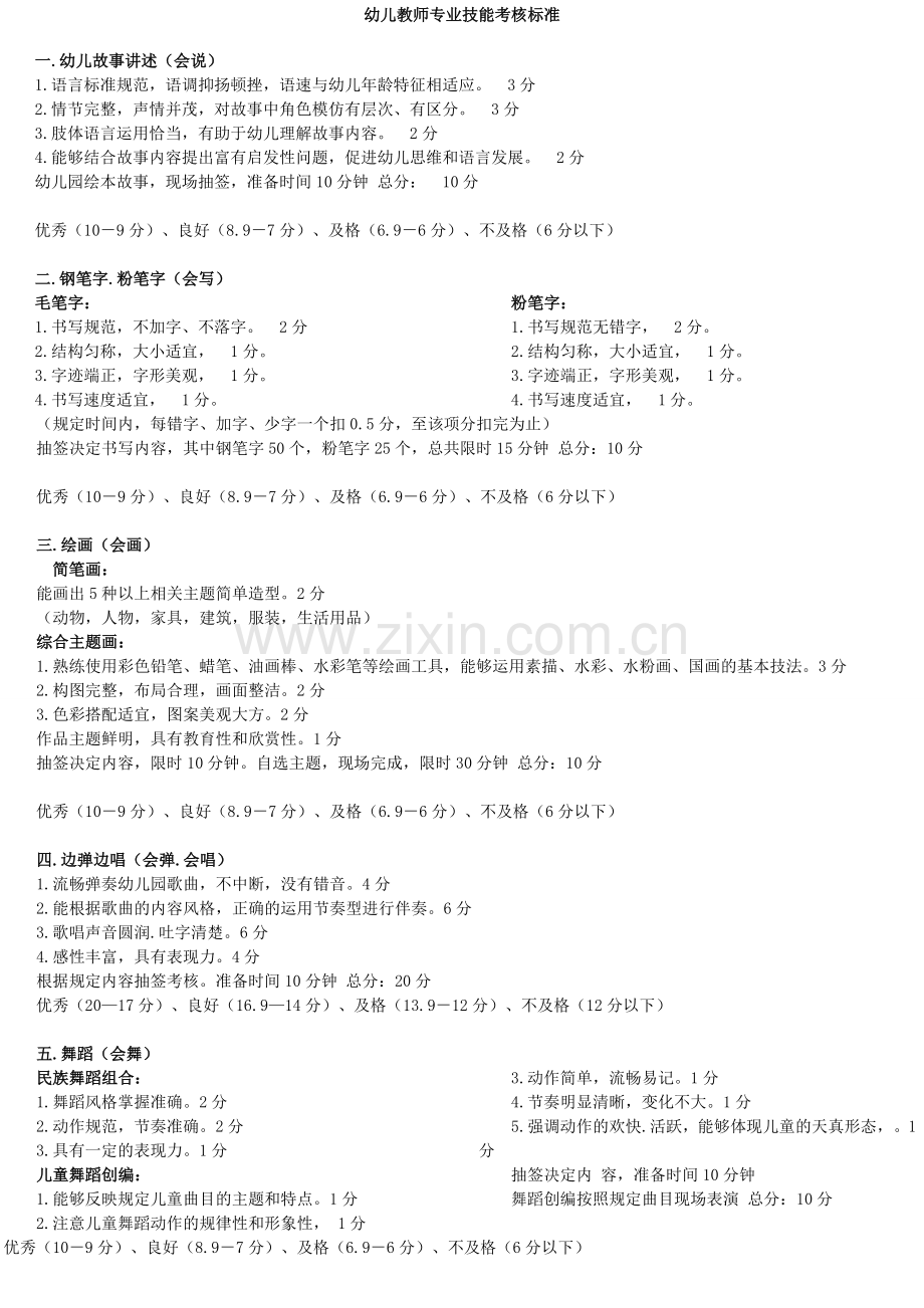 幼儿园教师专业技能考核标准.doc_第1页